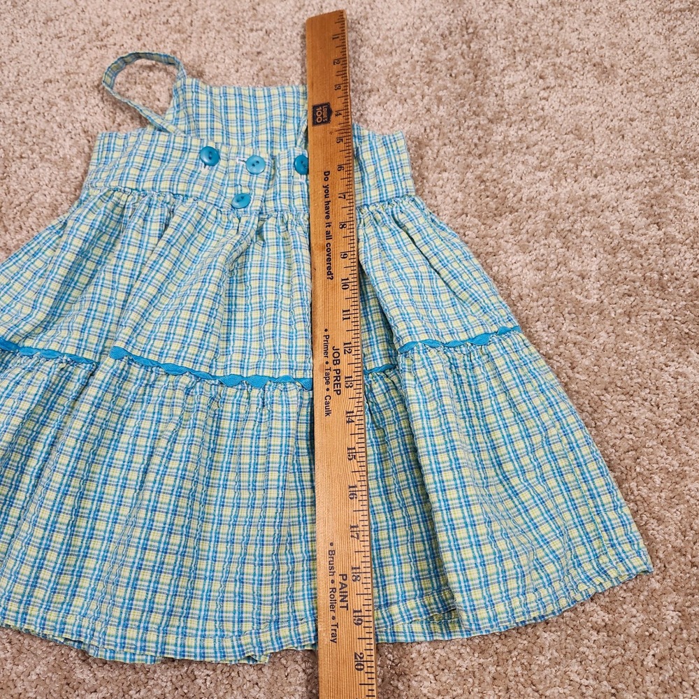 Sweet Potatoes Vintage Toddler Girls Blue Plaid Seersucker Flower Dress 3T USA - Picture 9 of 9